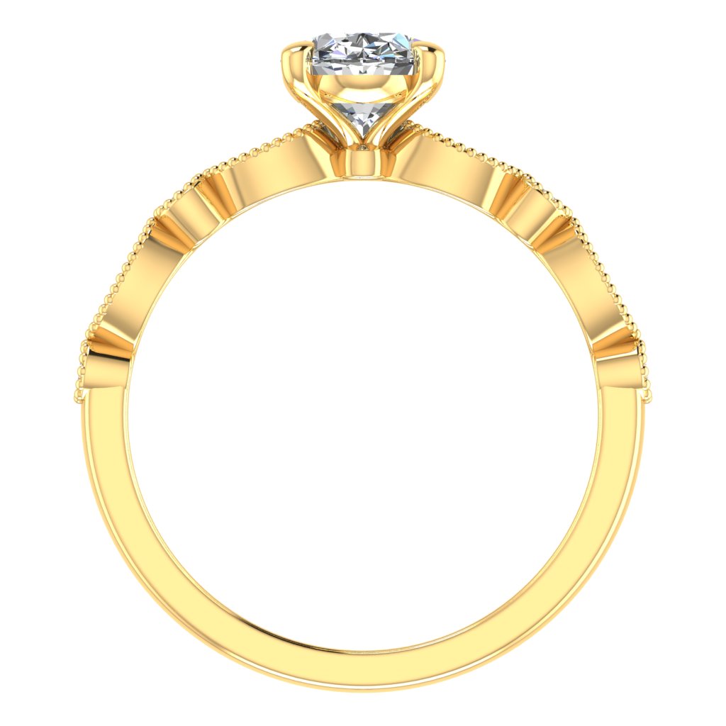 Oval Diamond Yellow Gold Ring, Millgrain Fancy Diamond Shoulder Set | SMO MT1191M