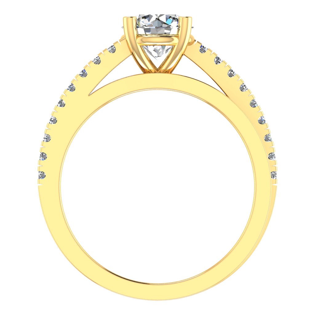 Round Diamond Yellow Gold Ring, Twisted Band Shoulder Set | SMR RX3024