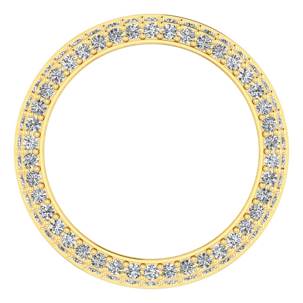 Round & Baguette & Princess Diamond Yellow Gold Ring, Face Set 3 Row Full Eternity | ET1237