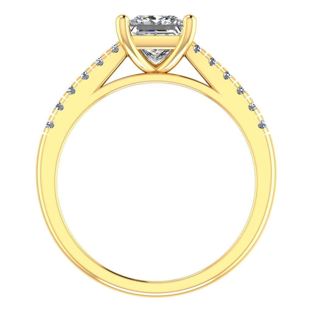 Princess Cut Diamond & Yellow Gold Shoulder Set Straight Ring | SMP