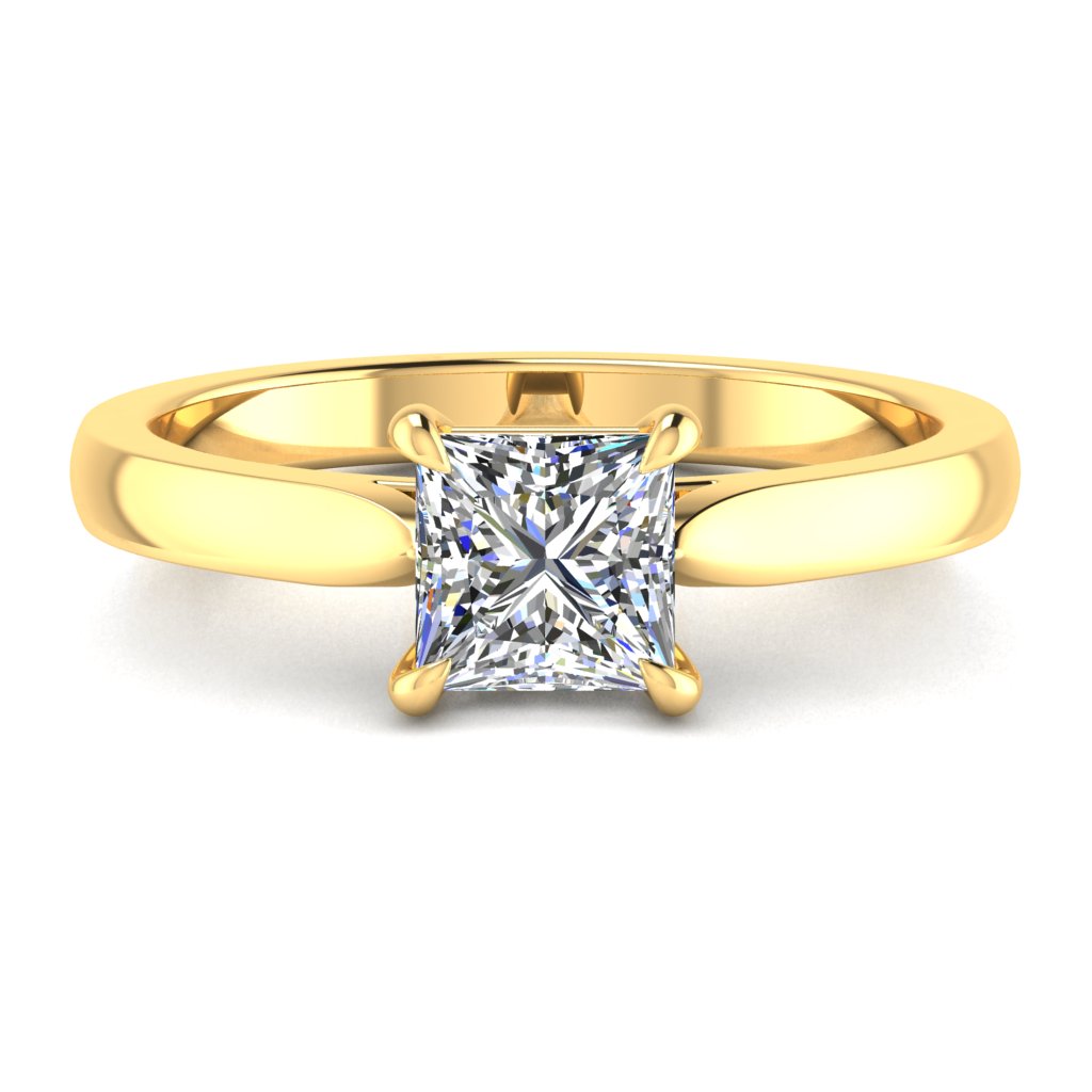 Princess Solitaire Yellow Gold Ring, Pinched Cathedral | LGP