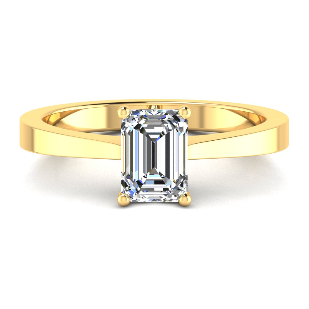 Emerald Solitaire Yellow Gold Ring, Raised Designed Gallery | LGE