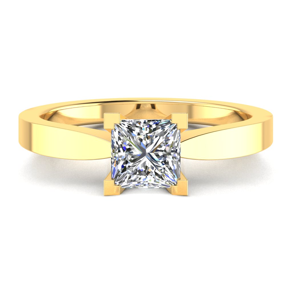 Princess Solitaire Yellow Gold Ring, Raised V-Shape | LGP