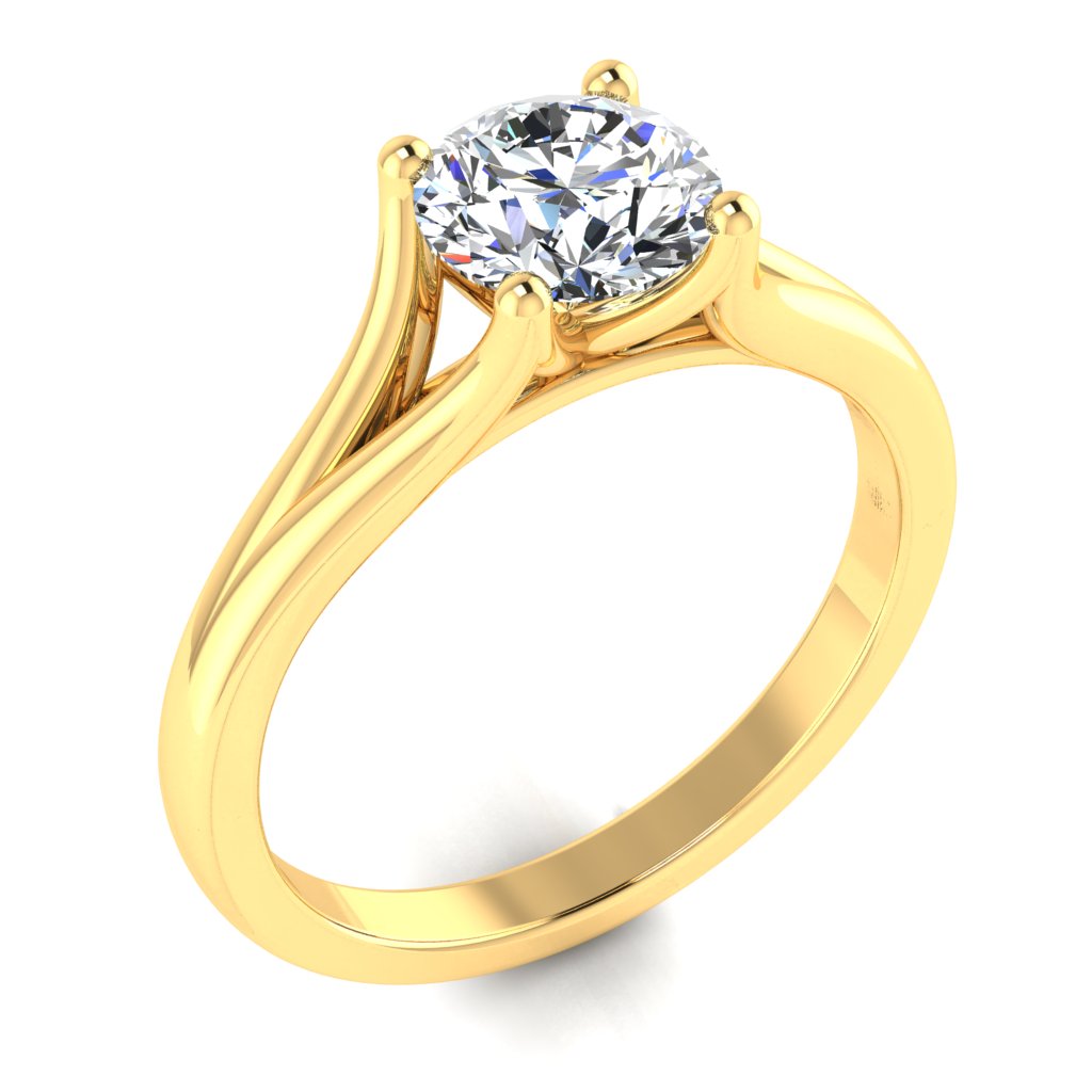 Round Solitaire Yellow Gold Ring, Split 4 Prong | SMR