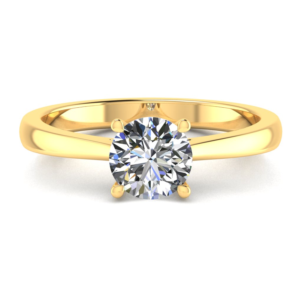 Round Solitaire Yellow Gold Ring, Cathedral 4 Prong | LGR