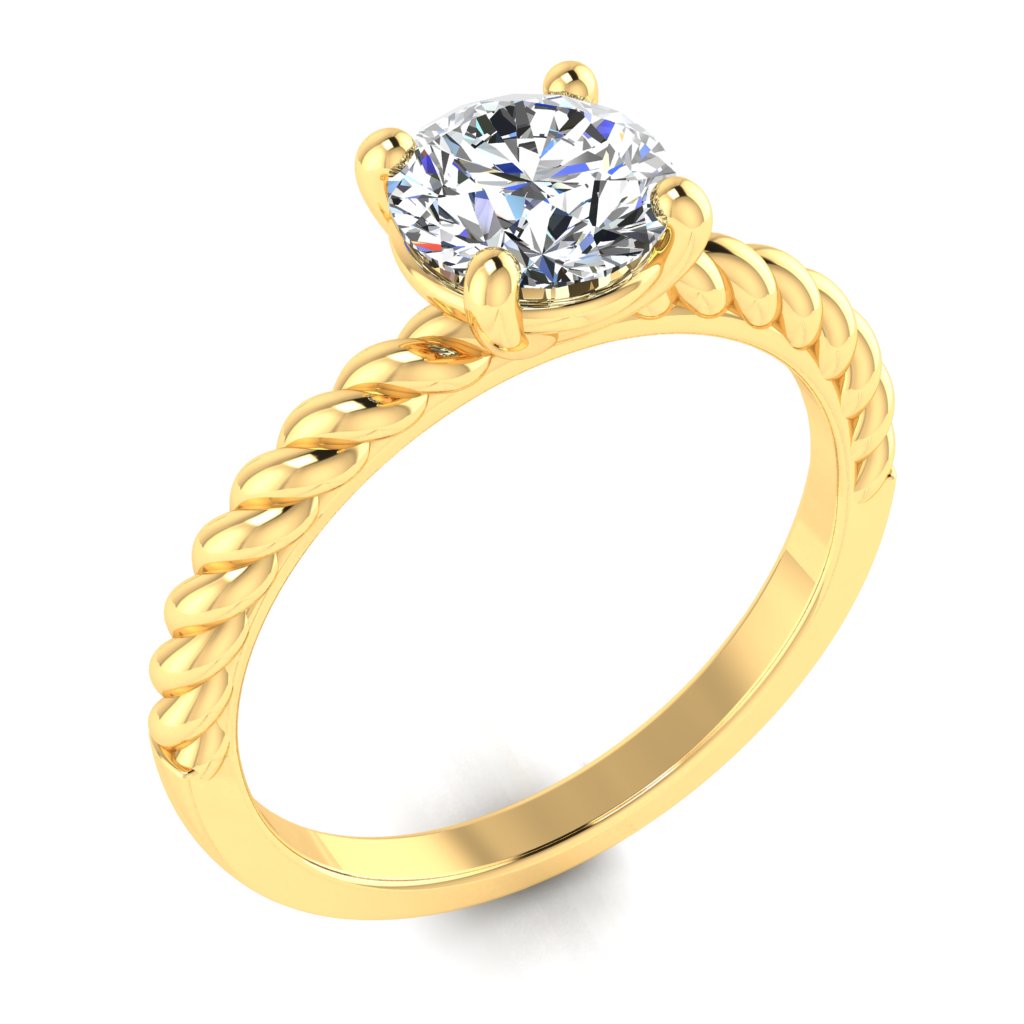 Round Solitaire Yellow Gold Ring, Twisted 4 Prong | LGR