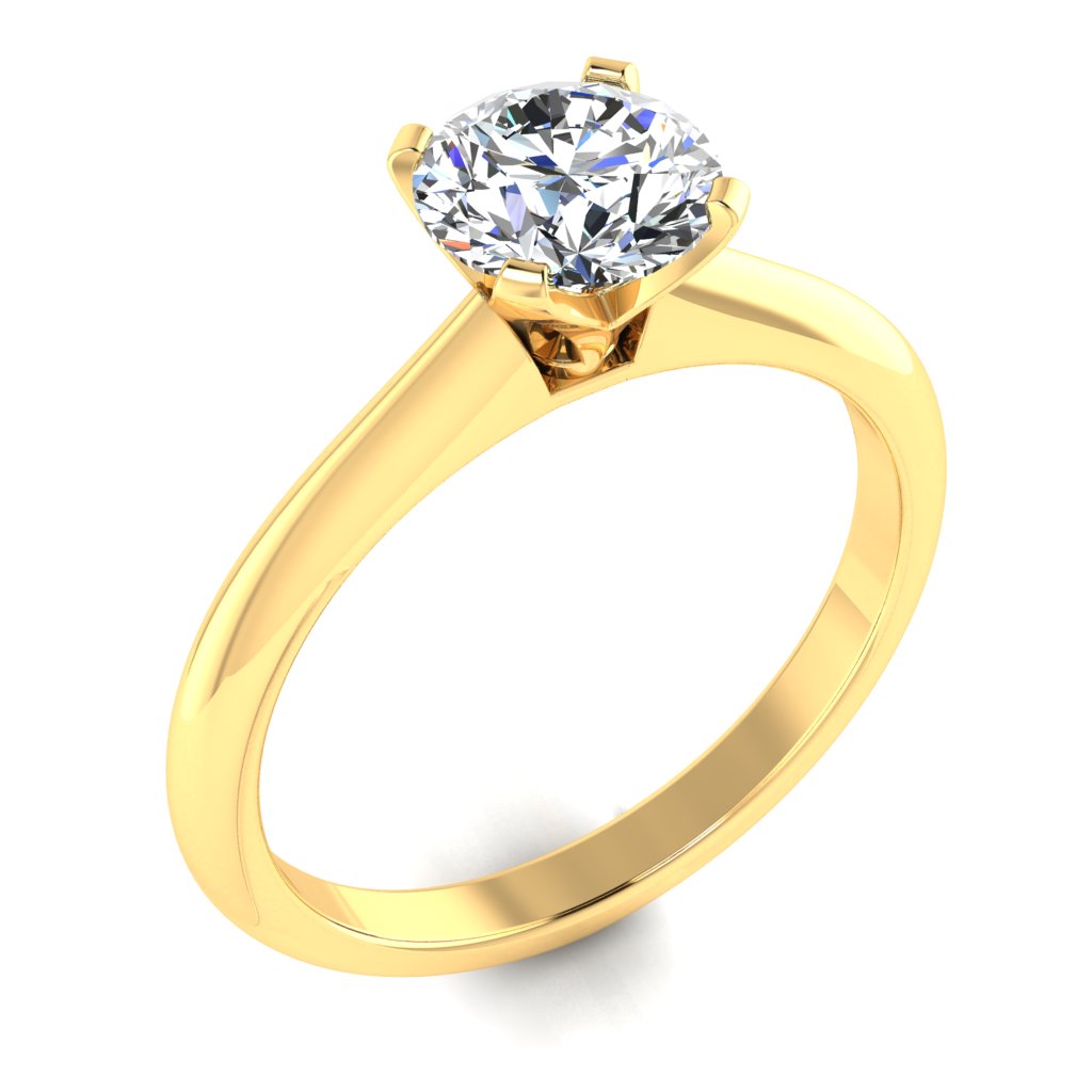 Round Solitaire Yellow Gold Ring, Raised 4 Prong | LGR