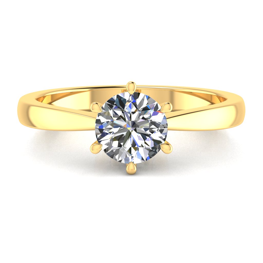 Round Solitaire Yellow Gold Ring, Lotus 6 Prong | LGR