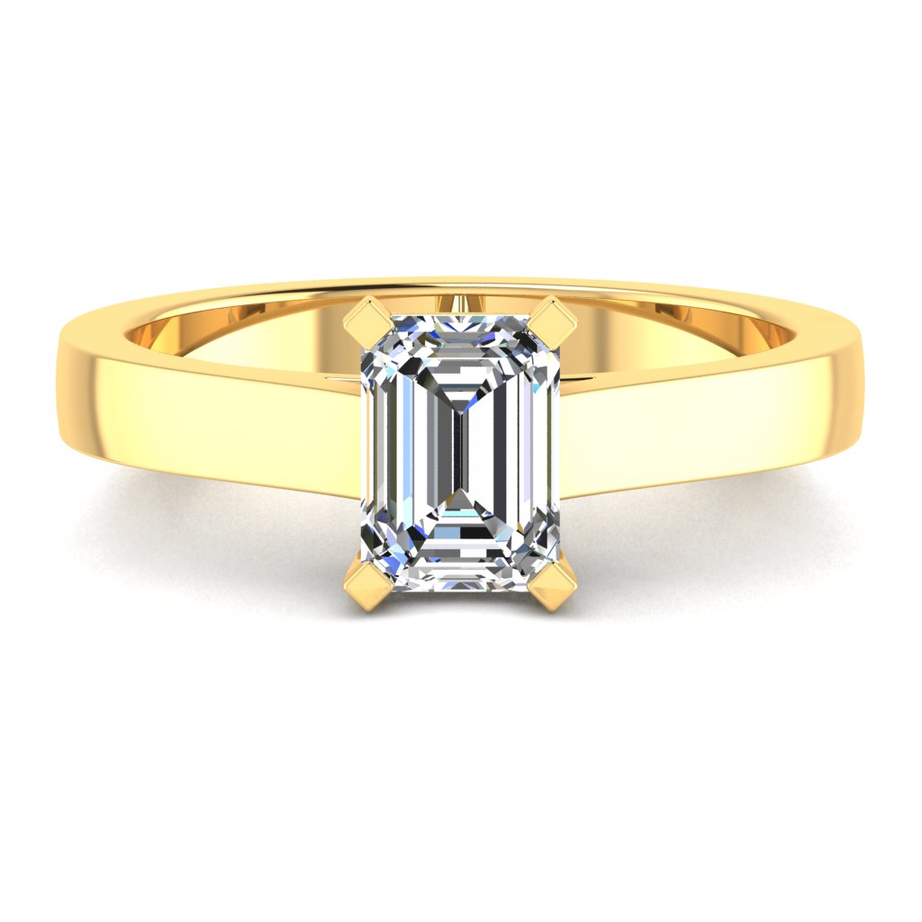 Emerald Solitaire Yellow Gold Ring, Cathedral Basket | SME