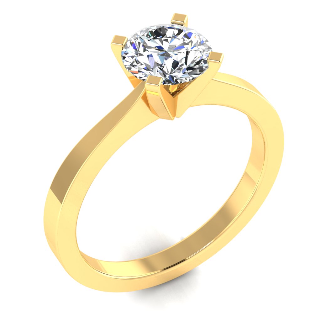 Round Solitaire Yellow Gold Ring, Peghead 4 Prong | SMR
