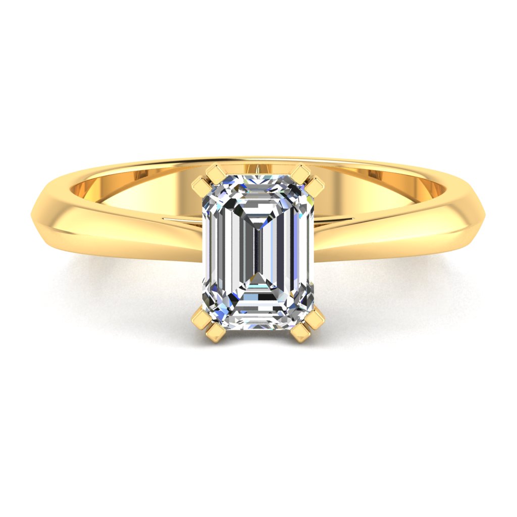 Emerald Solitaire Yellow Gold Ring, Double Squared Prong | LGE