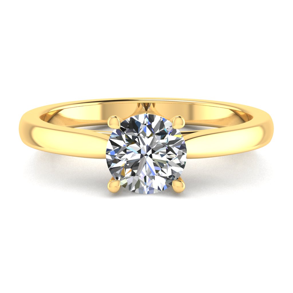 Round Solitaire Yellow Gold Ring, Lotus 4 Prong | SMR