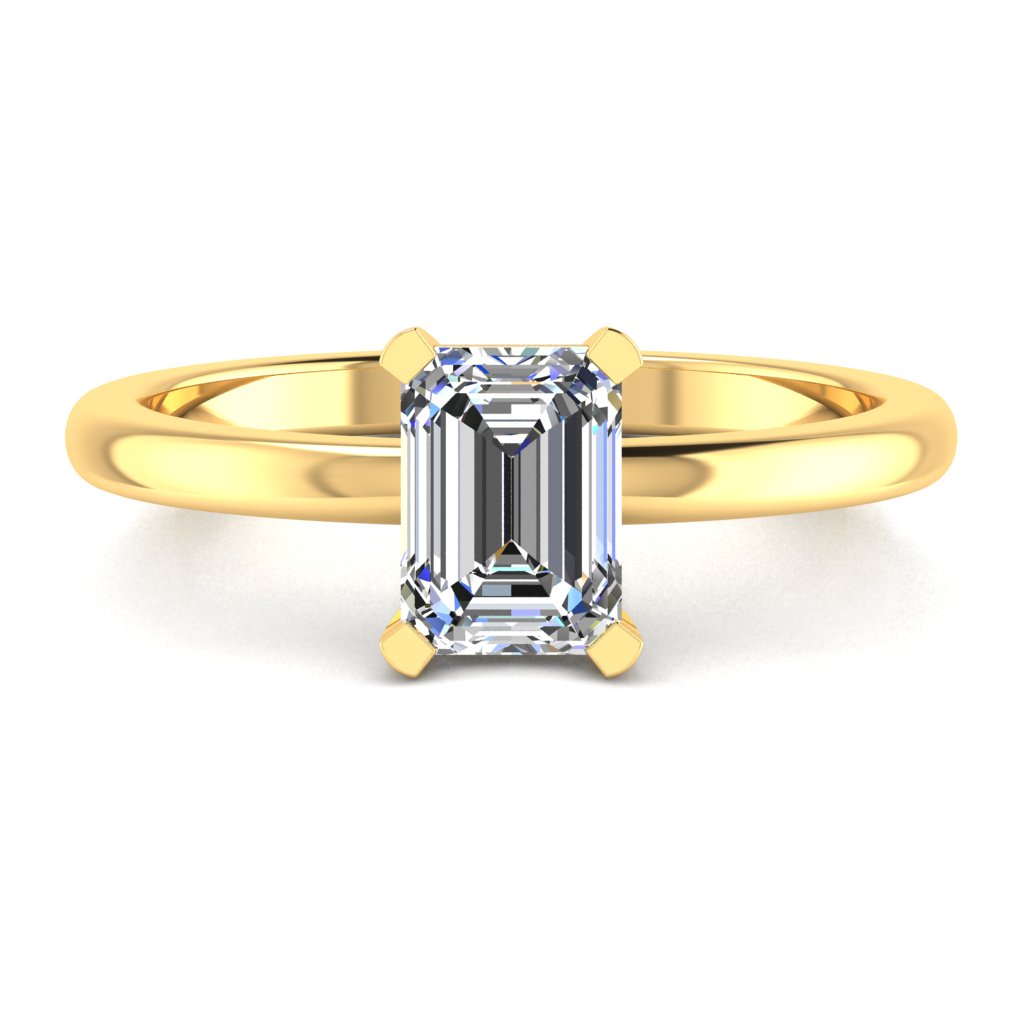 Emerald Solitaire Yellow Gold Ring, Squared Prong Basket | SME