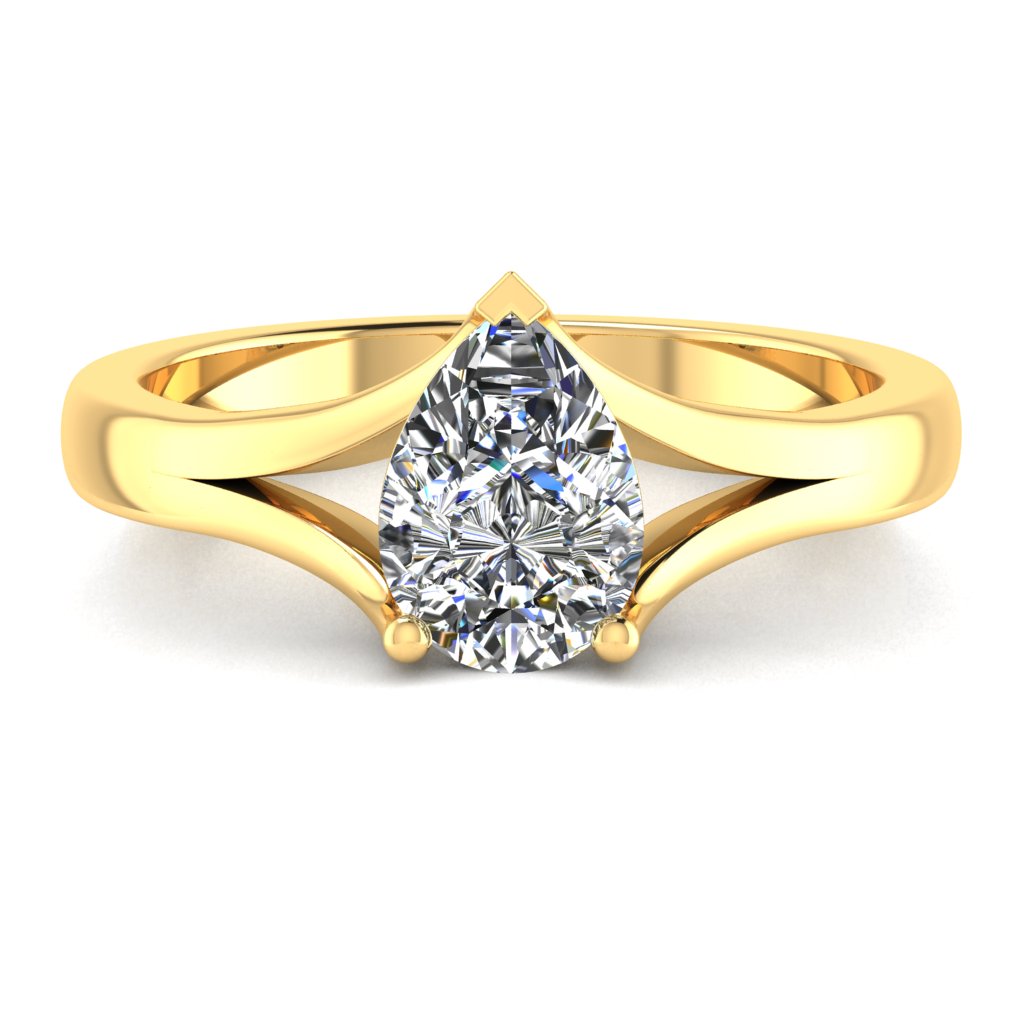 Pear Solitaire Yellow Gold Ring, Raised Split | LGA