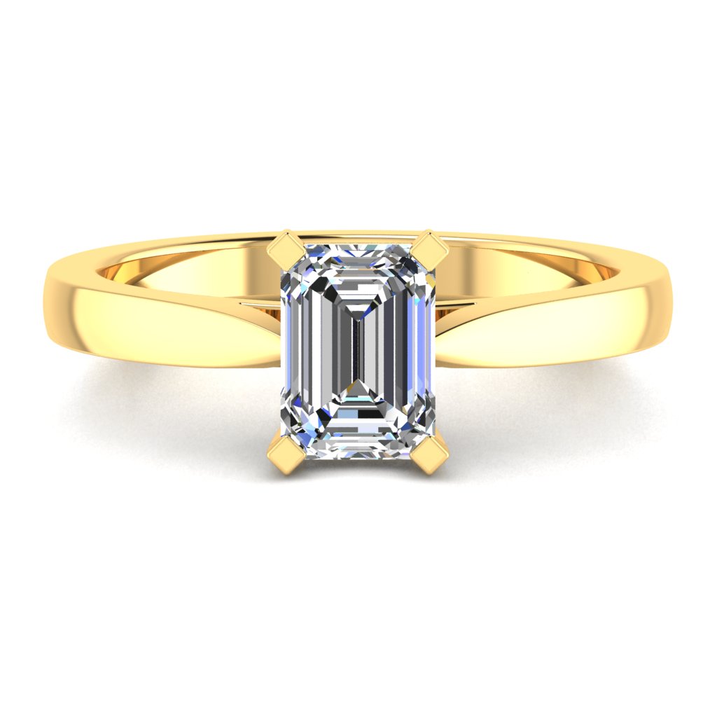 Emerald Solitaire Yellow Gold Ring, Pinched Cathedral | LGE