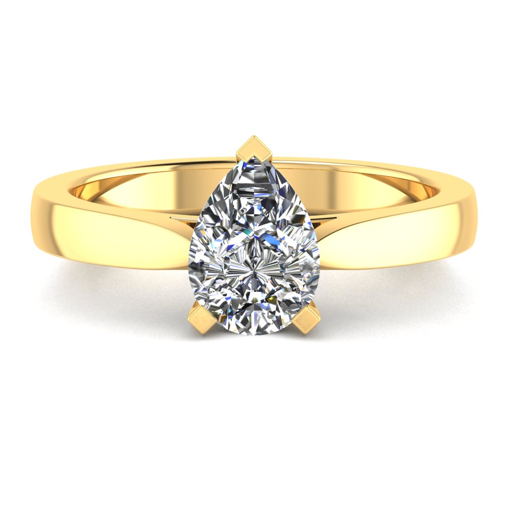 Pear Solitaire Yellow Gold Ring, Pinched Court Cathedral | LGA