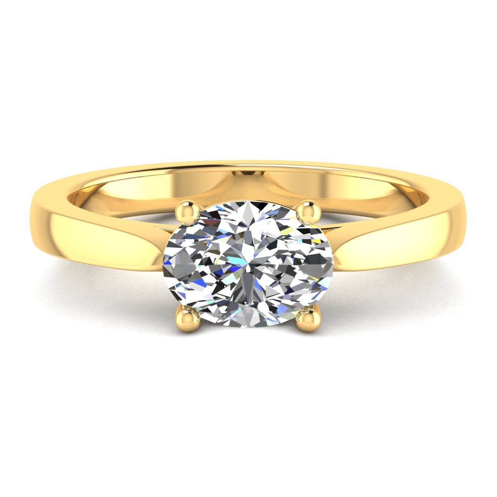 Oval Landscape Solitaire Yellow Gold Ring, Cathedral Basket | SMO