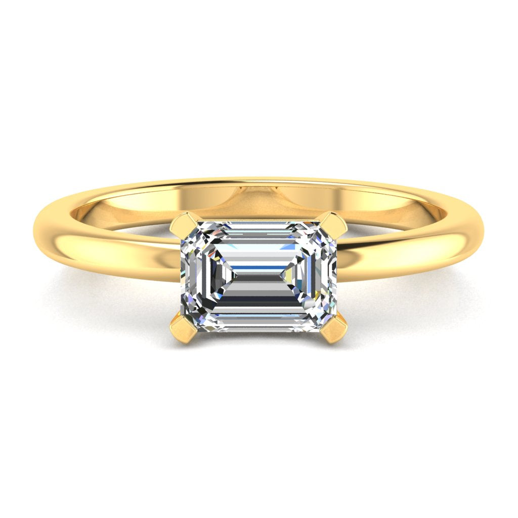 Emerald Landscape Solitaire Yellow Gold Ring, Floating Basket | SME