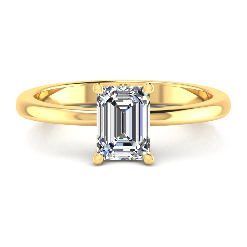 Emerald Solitaire Yellow Gold Ring, Floating Basket | SME