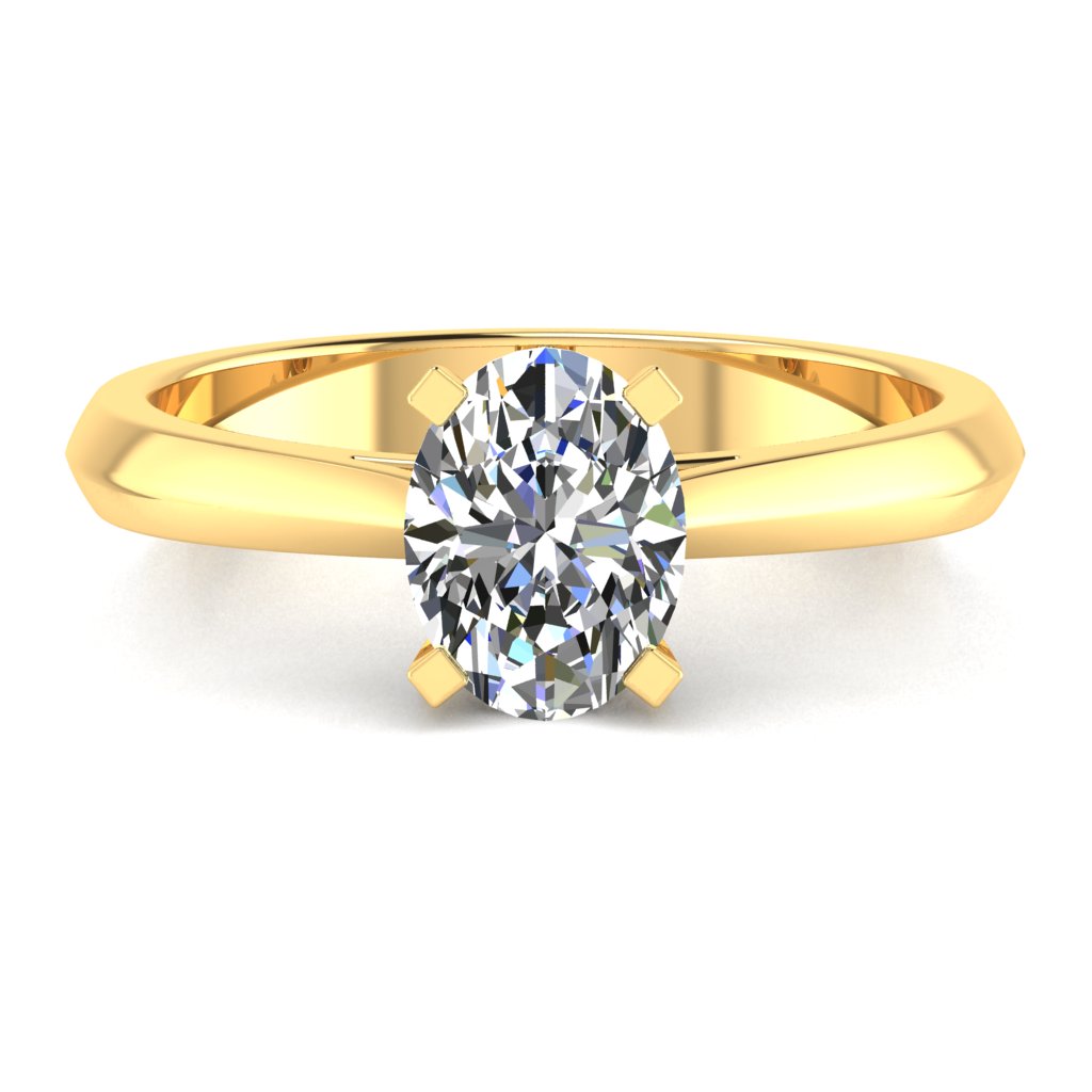 Oval Solitaire Yellow Gold Ring, Knife Edge Cathedral | SMO