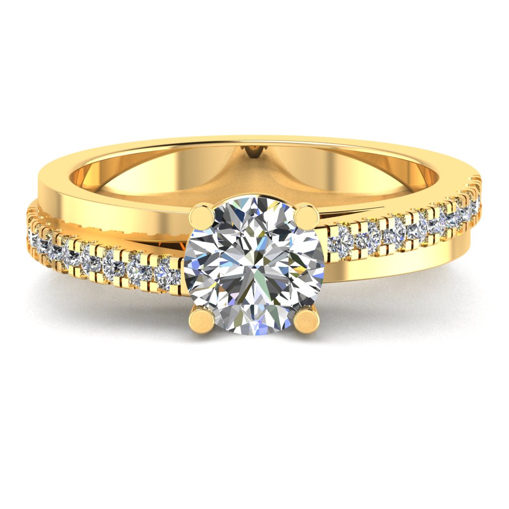 Round Diamond Yellow Gold Ring, Twisted Band Shoulder Set | SMR RX3024