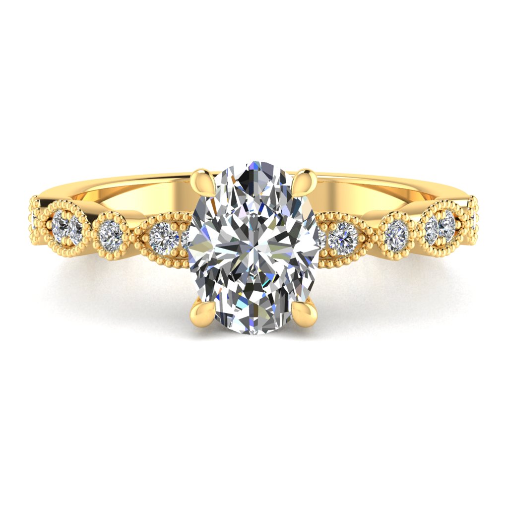 Oval Diamond Engagement Ring, Millgrain Fancy Diamond Shoulder Set | MT1191M