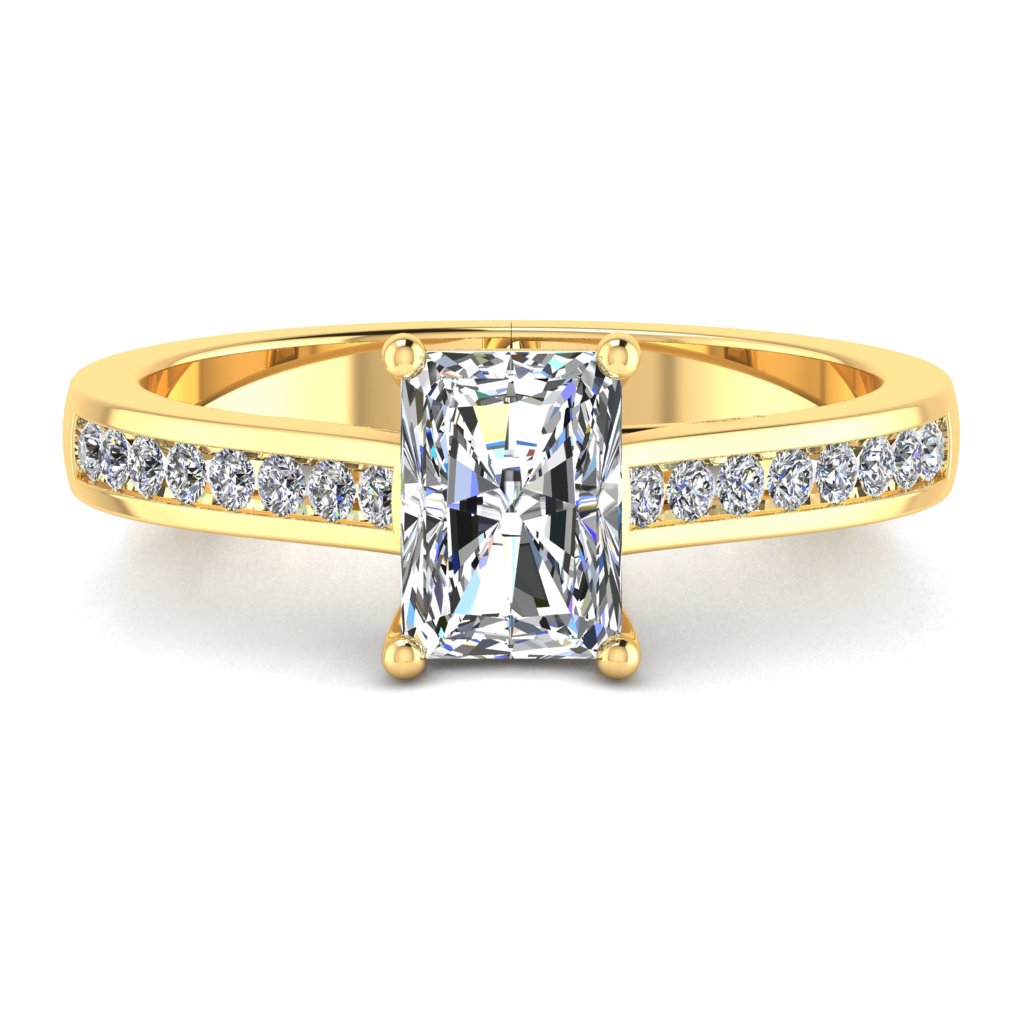 Radiant Cut Diamond & Yellow Gold Shoulder Set Channel Ring | SMI