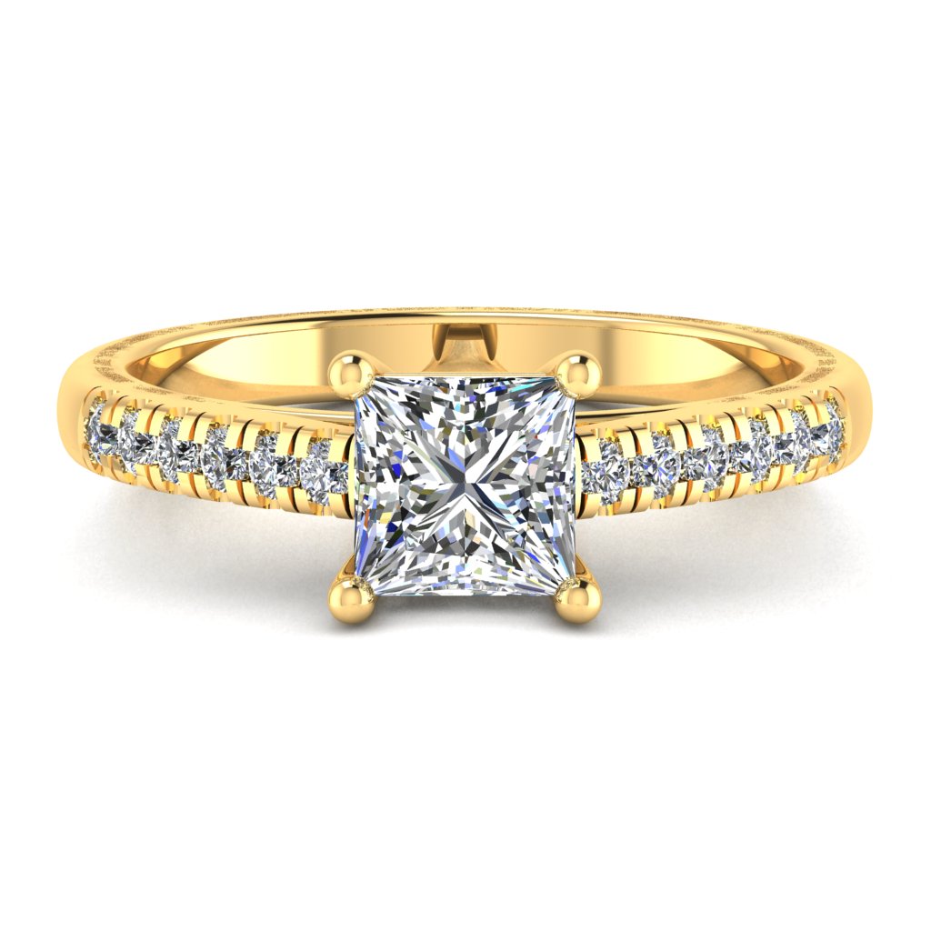 Princess Cut Diamond & Yellow Gold Shoulder Set Straight Ring | SMP