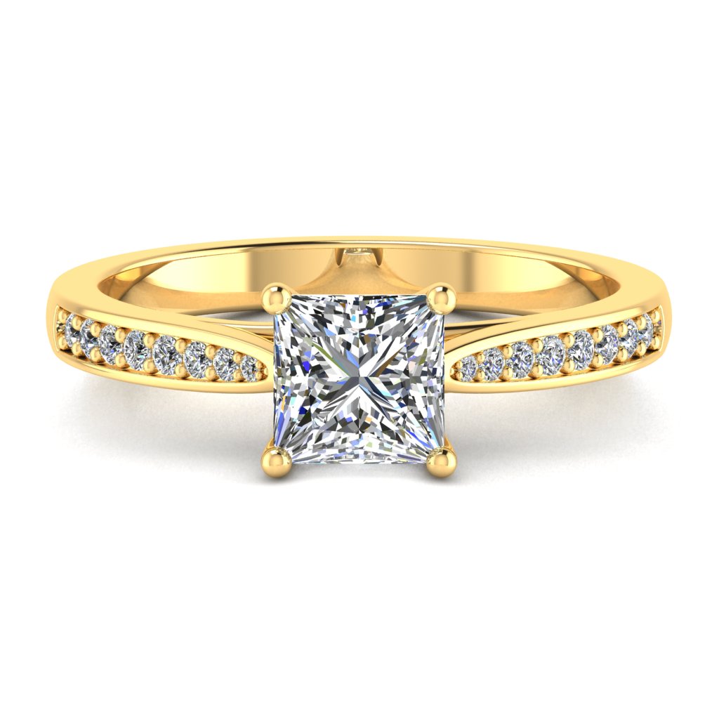 Princess Diamond Engagement Ring, Tapered Grain Shoulder Set | RX5652