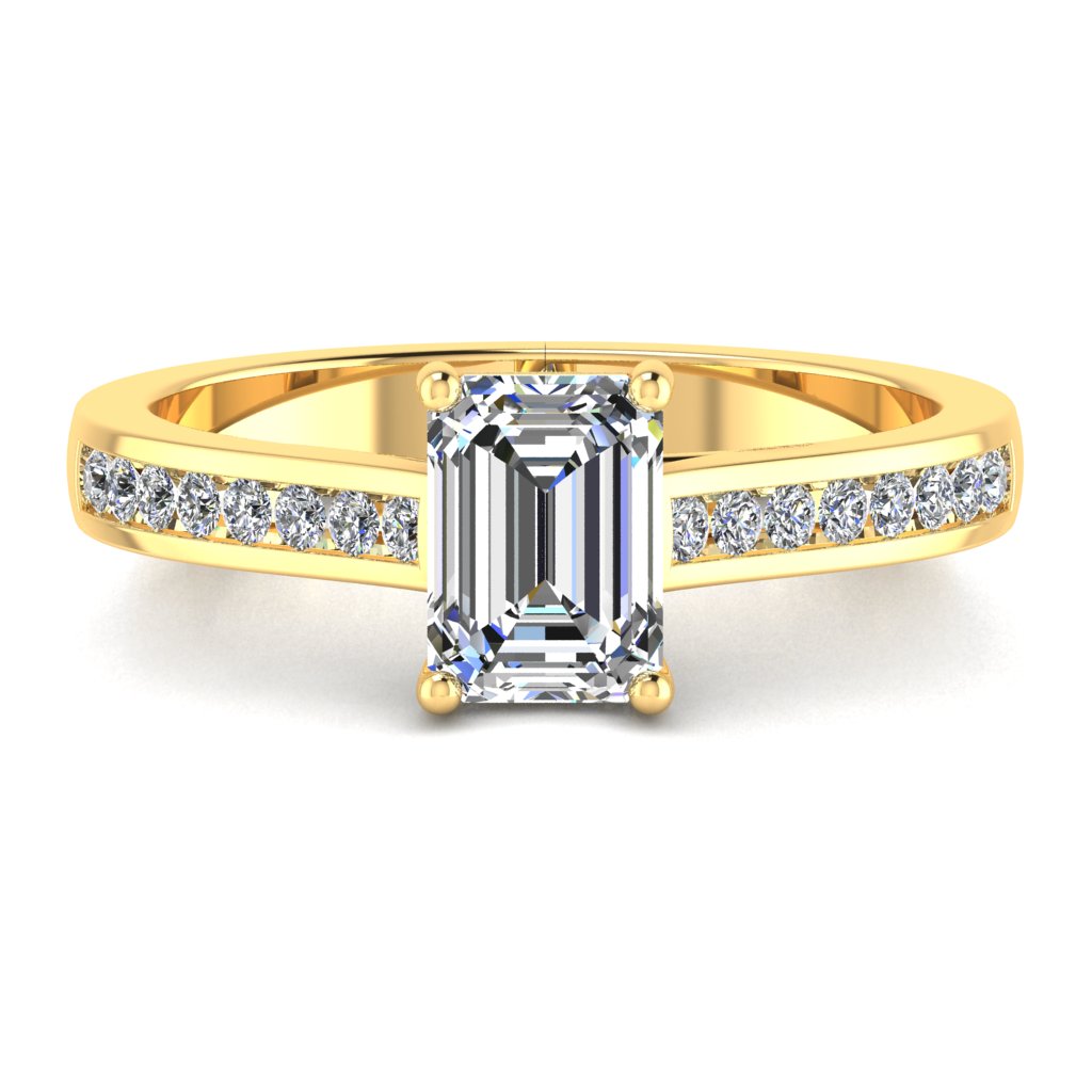 Emerald Diamond Yellow Gold Shoulder Set Ring EBJ