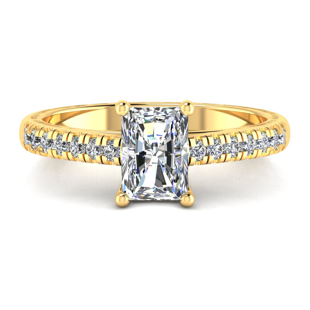 Radiant Cut Diamond & Yellow Gold Shoulder Set Straight Ring | LGI