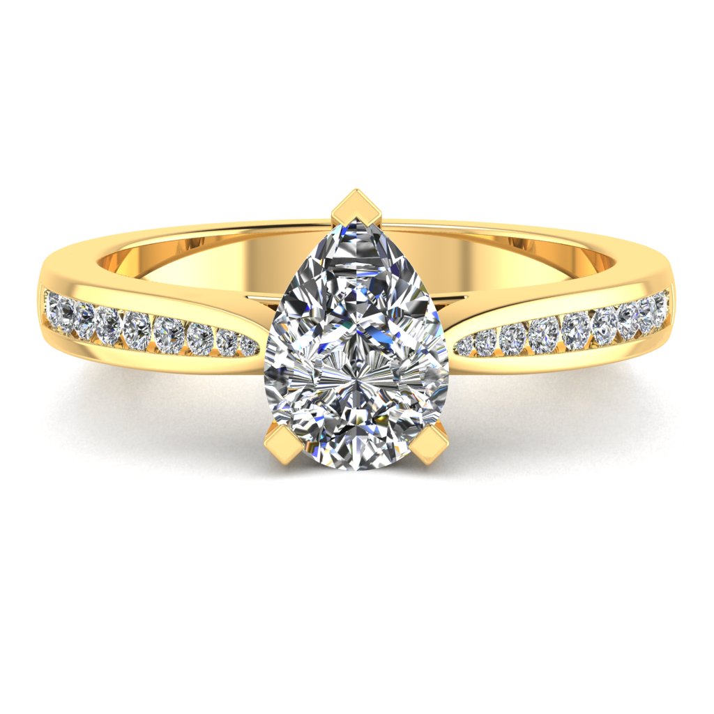 Pear Diamond Yellow Gold Ring, Channel Shoulder Set | LGA RX4155