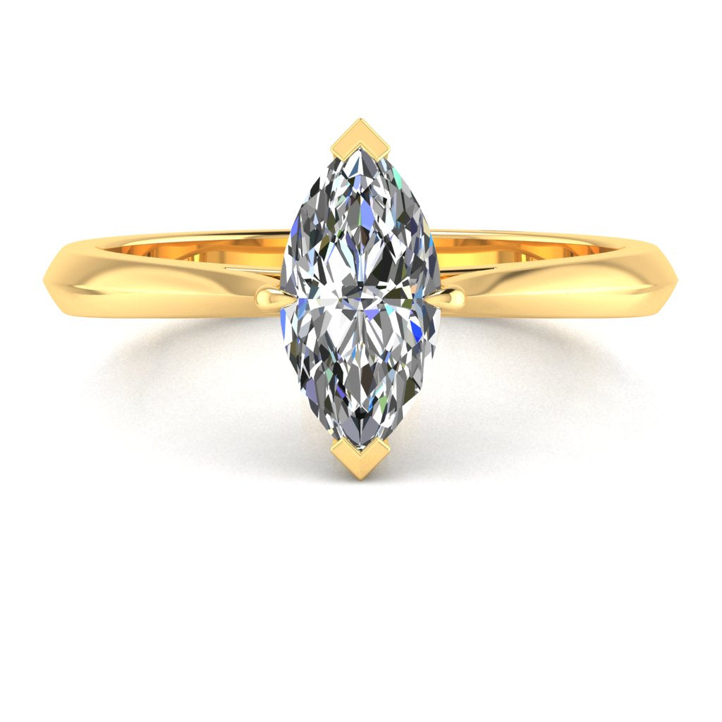 Marquise Solitaire Yellow Gold Ring, Knife Edge | SMM