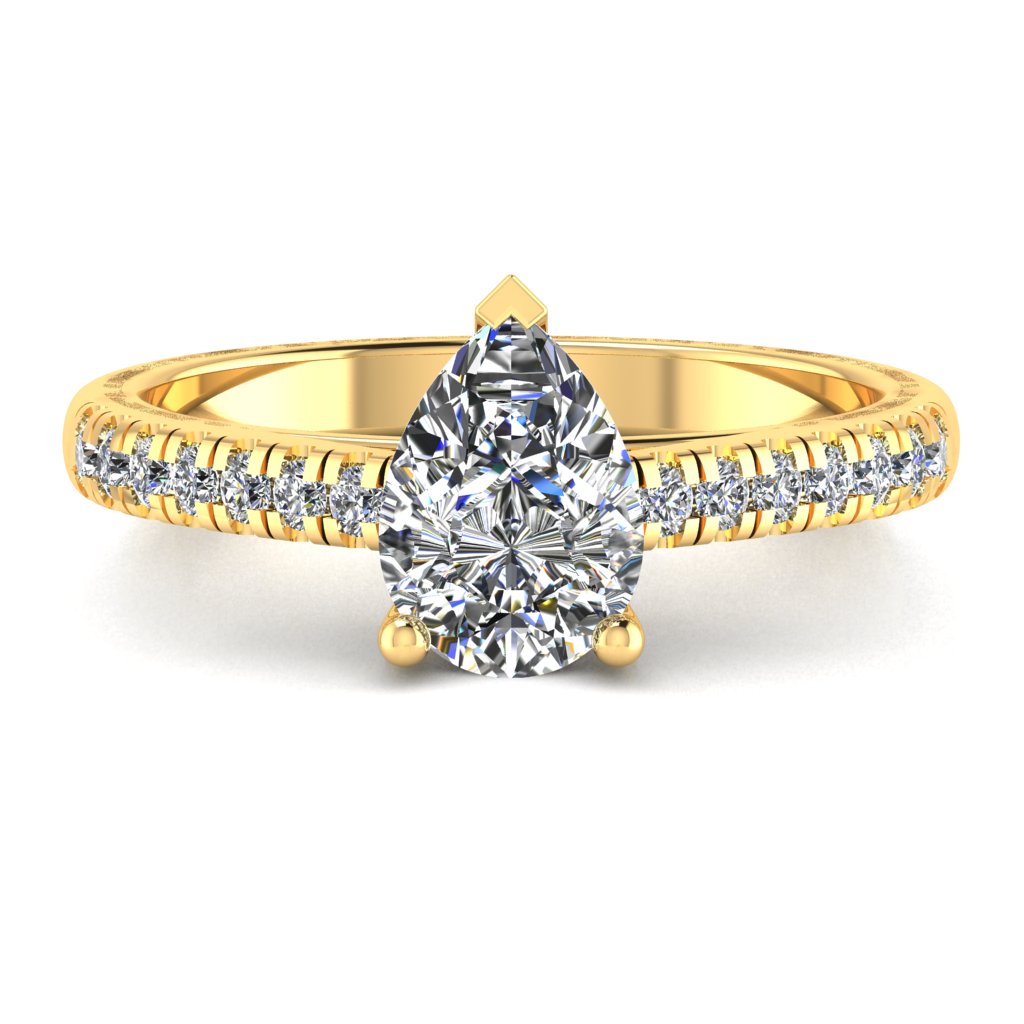 Pear Cut Diamond & Yellow Gold Shoulder Set Straight Ring | SMA