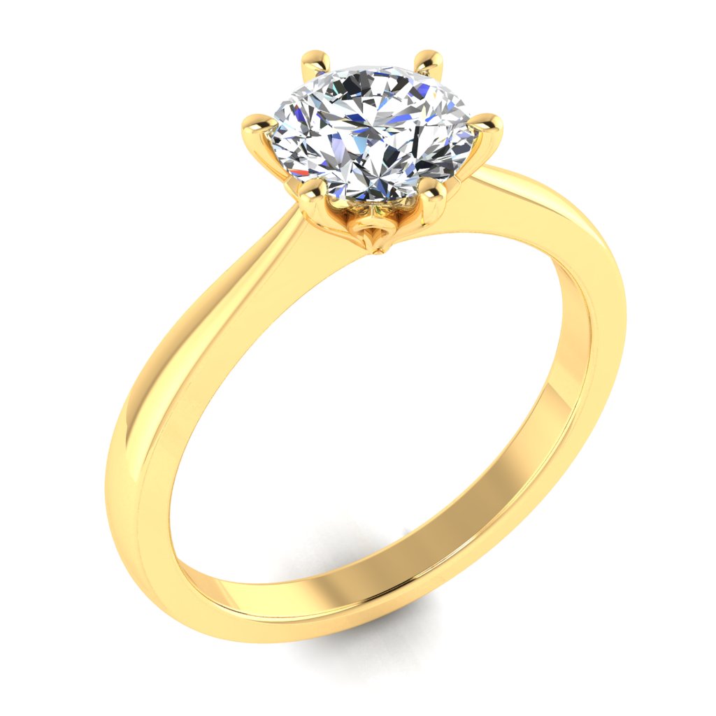 Round Solitaire Yellow Gold Ring, Lotus 6 Prong | LGR