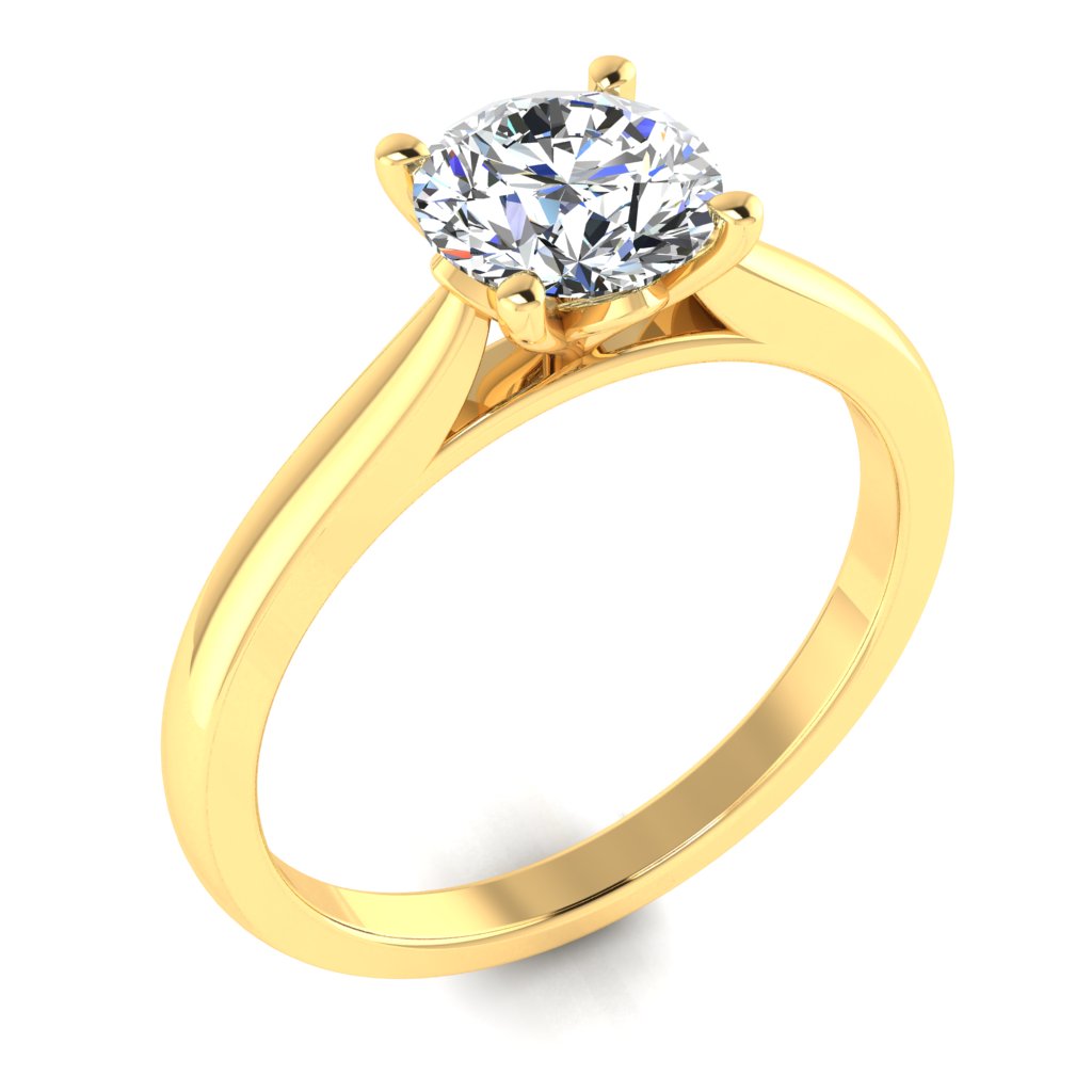 Round Solitaire Yellow Gold Ring, Lotus 4 Prong | SMR