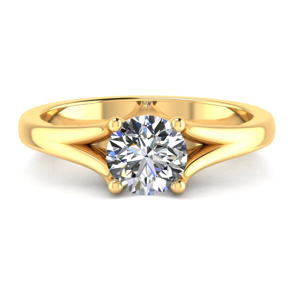 Round Solitaire Yellow Gold Ring, Split 4 Prong | SMR
