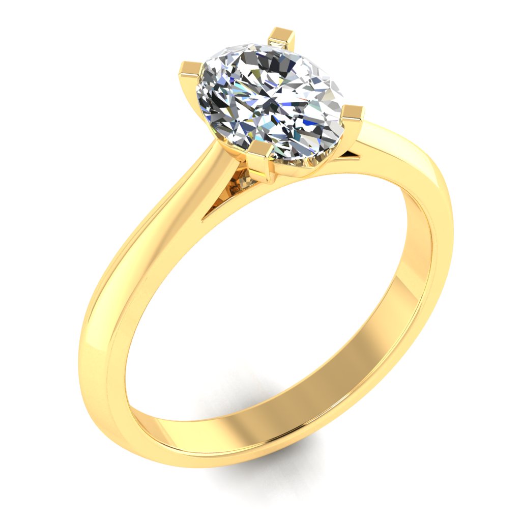 Oval Solitaire Yellow Gold Ring, Knife Edge Cathedral | SMO