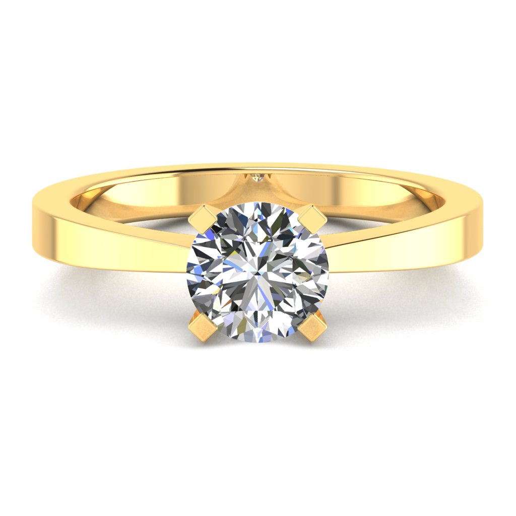 Round Solitaire Yellow Gold Ring, Peghead 4 Prong | SMR