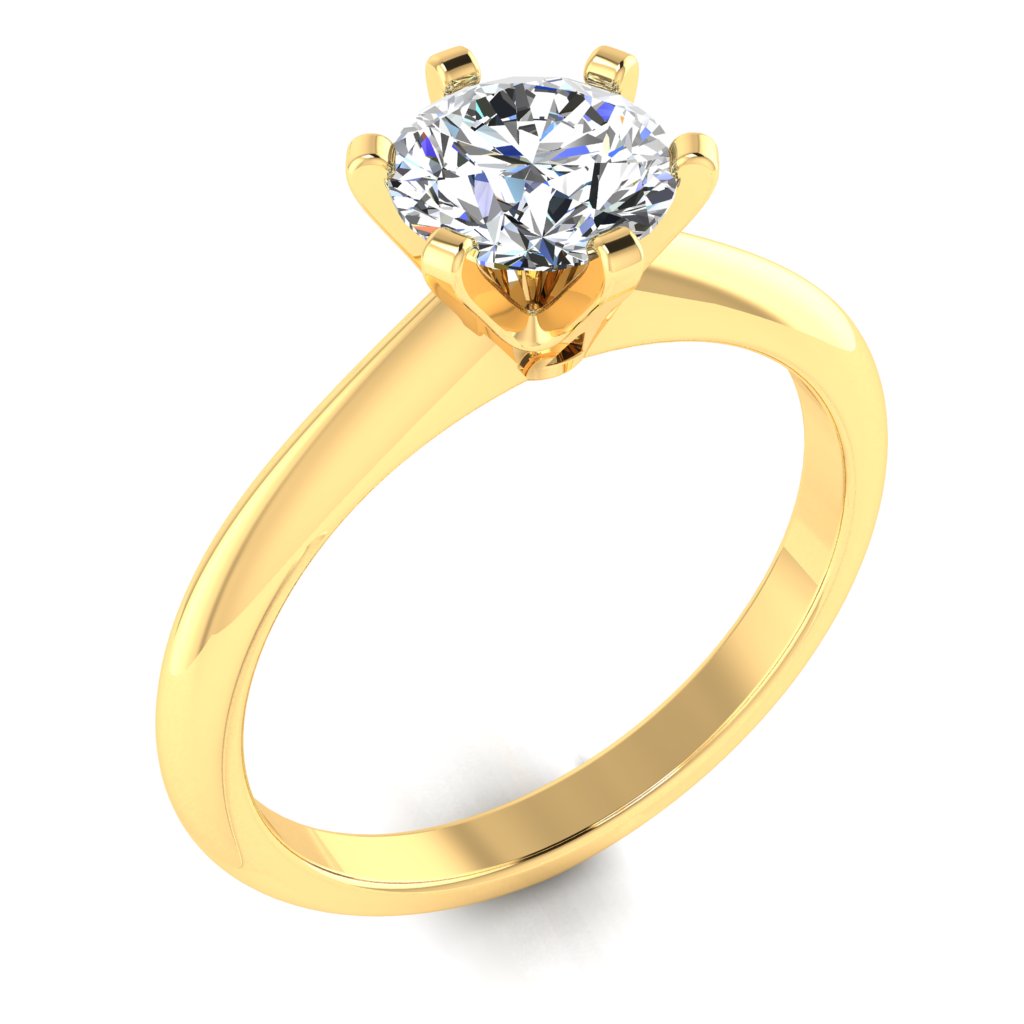 Round Solitaire Yellow Gold Ring, Open 6 Prong | LGR