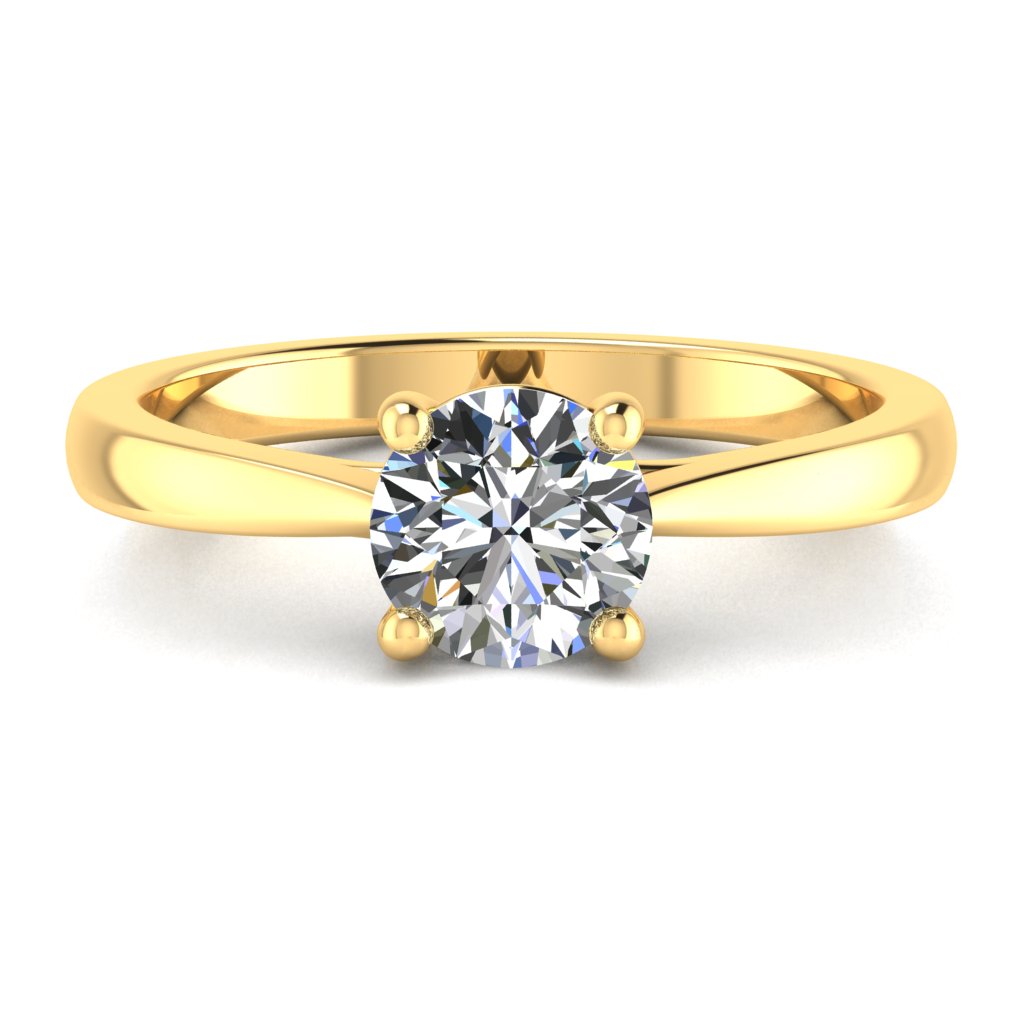 Round Solitaire Yellow Gold Ring, Cross Over 4 Prong | LGR