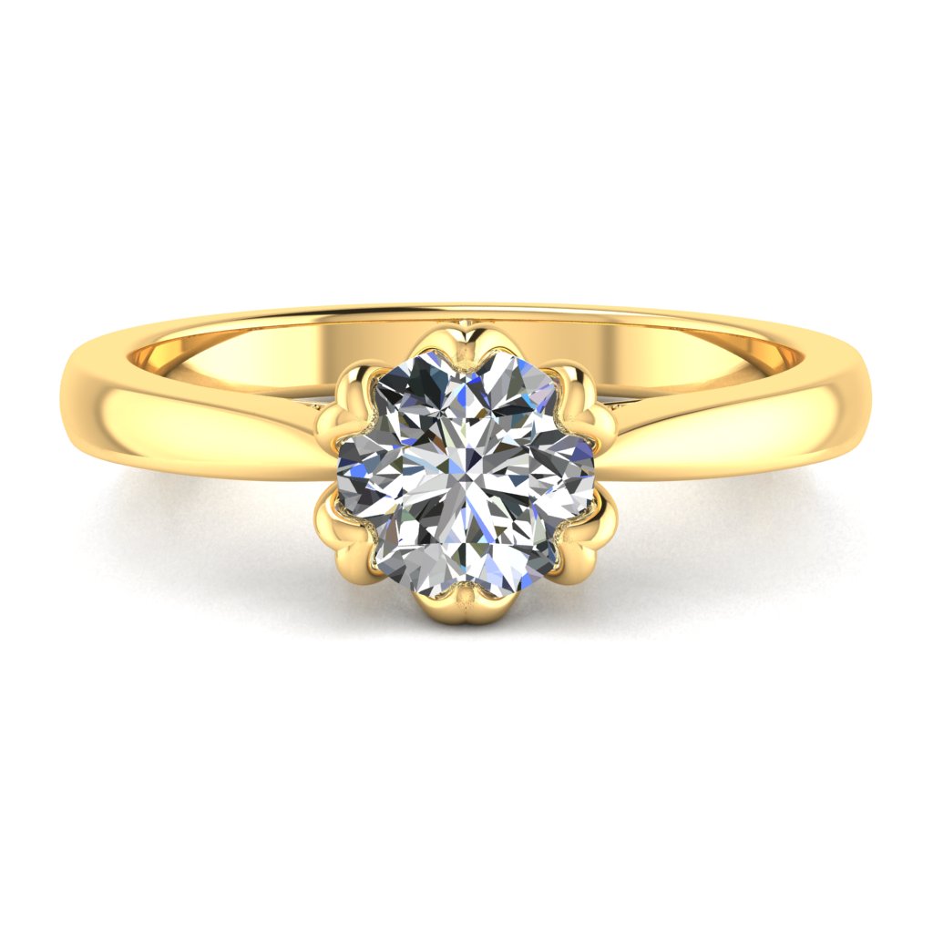 Round Solitaire Yellow Gold Ring, Fancy Lotus Bridge Set | LGR