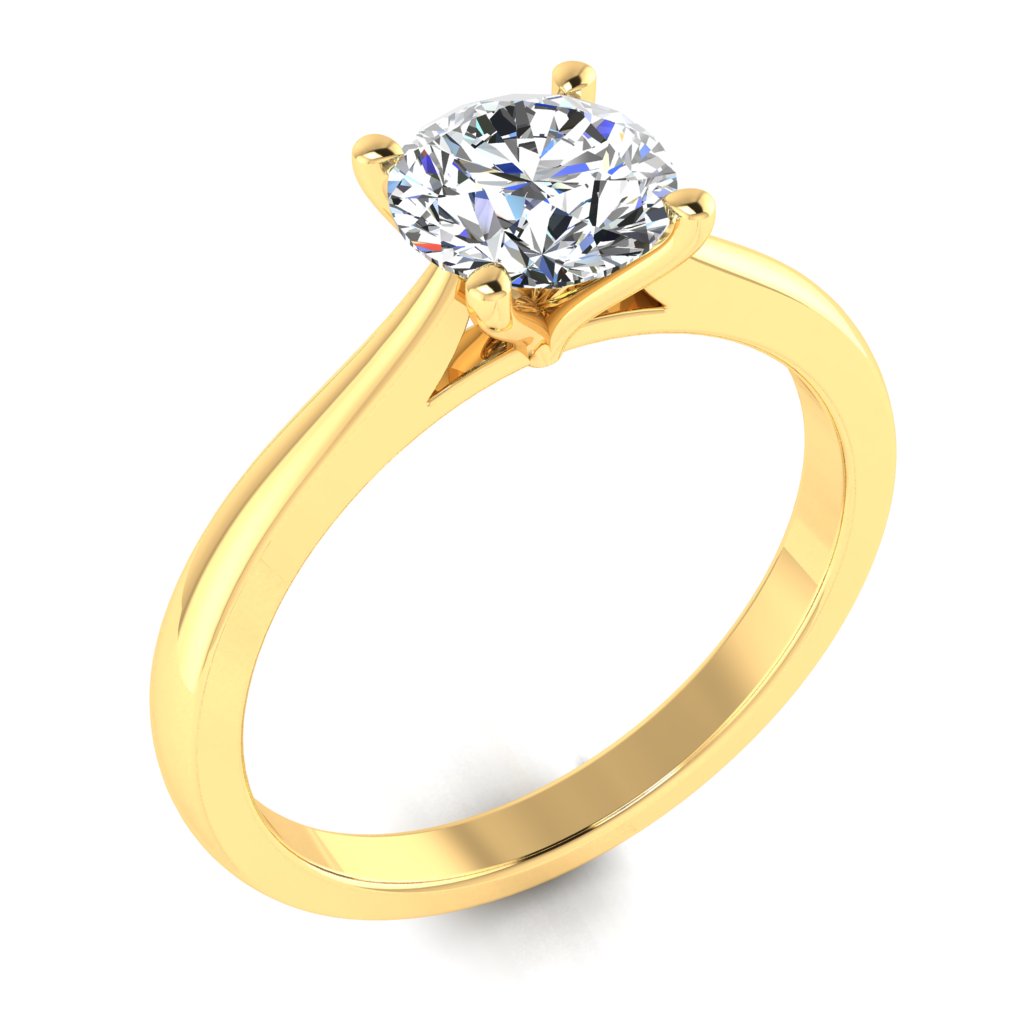 Round Diamond Yellow Gold Engagement Ring, Cathedral 4 Prong Solitaire | RX4363-25