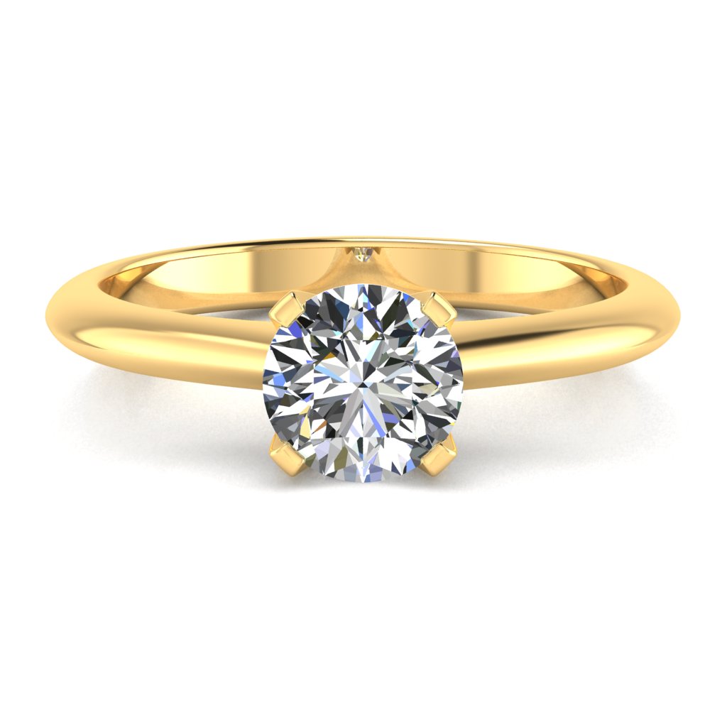 Round Solitaire Yellow Gold Ring, Raised 4 Prong | LGR