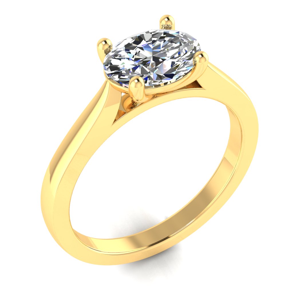 Oval Landscape Solitaire Yellow Gold Ring, Cathedral Basket | SMO