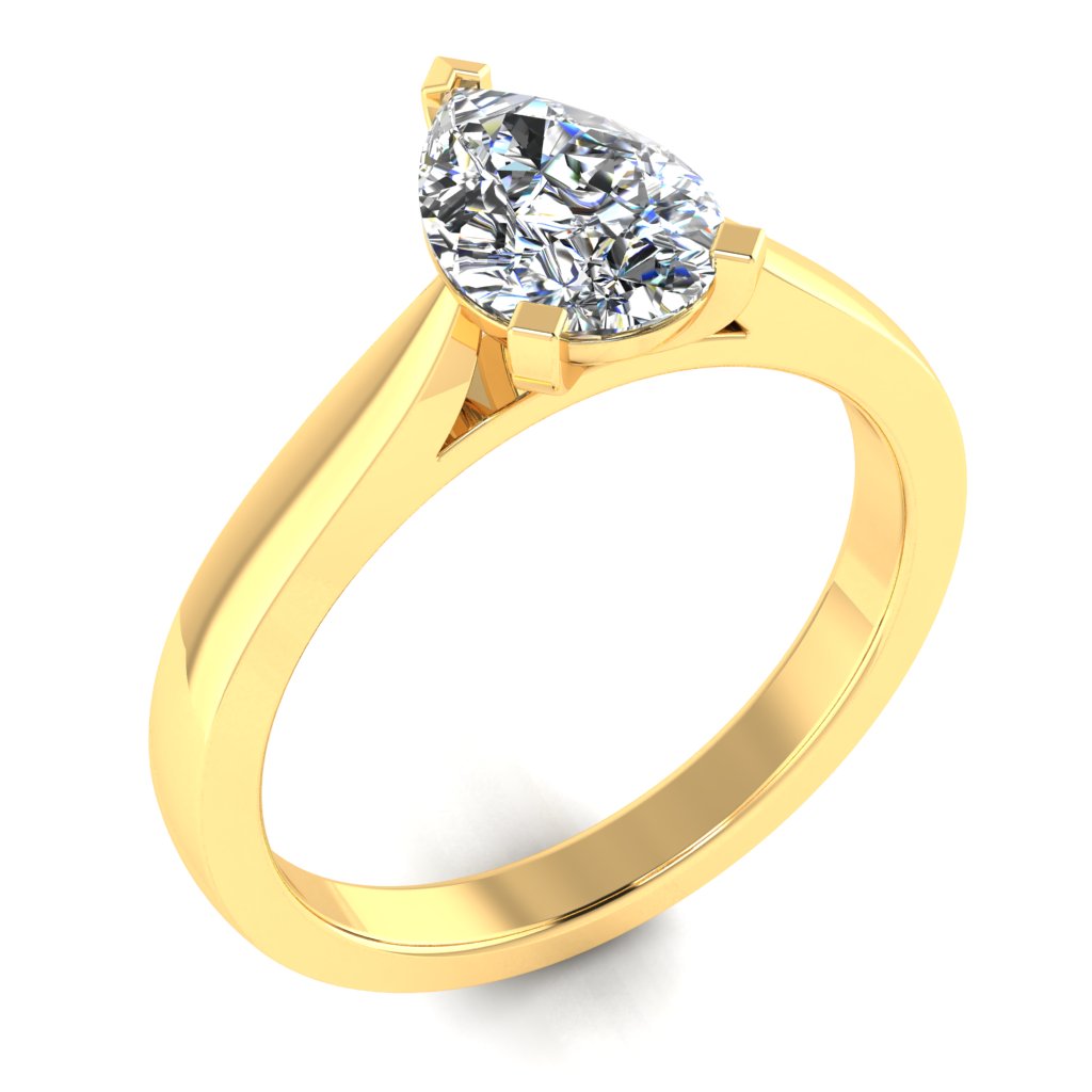 Pear Solitaire Yellow Gold Ring, Pinched Court Cathedral | SMA
