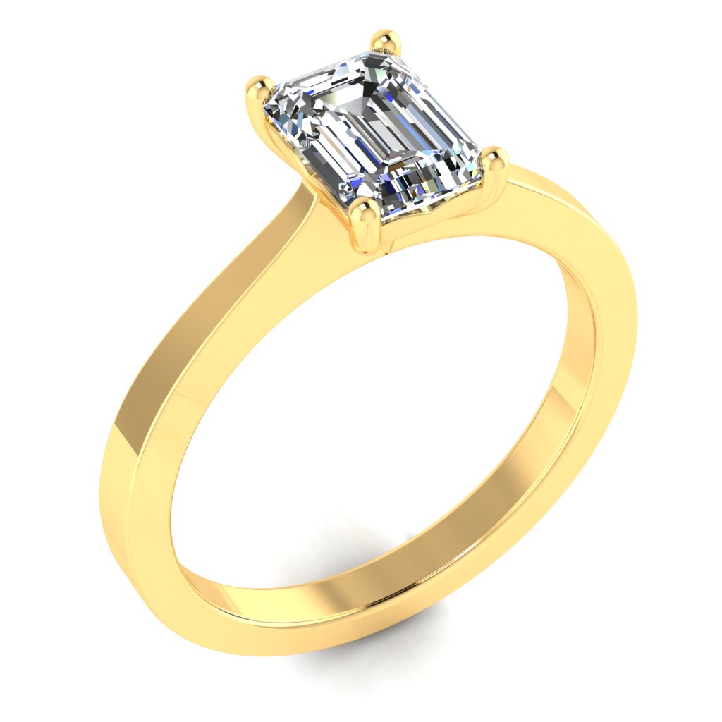 Emerald Solitaire Yellow Gold Ring, Raised Designed Gallery | LGE
