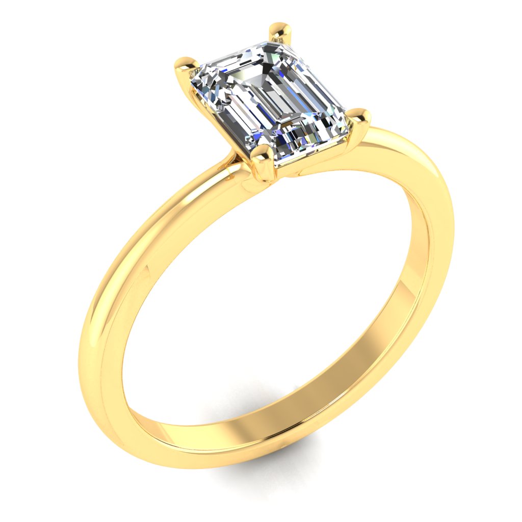 Emerald Solitaire Yellow Gold Ring, Floating Basket | SME
