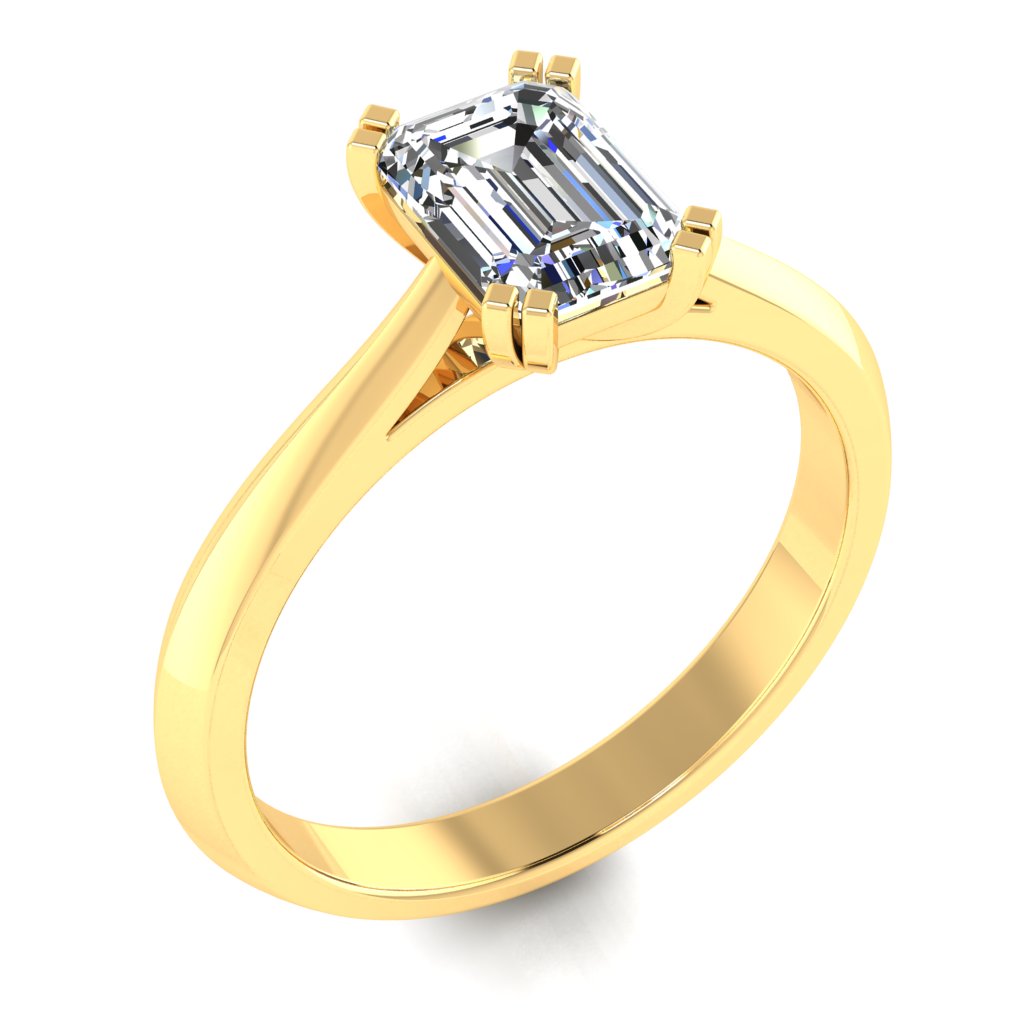 Emerald Solitaire Yellow Gold Ring, Double Squared Prong | LGE