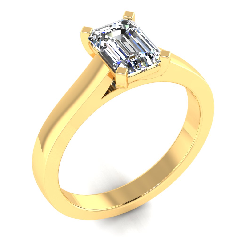 Emerald Solitaire Yellow Gold Ring, Cathedral Basket | SME